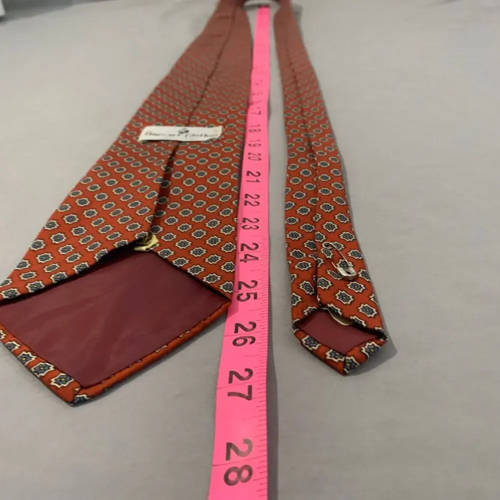 Vtg Gorsart Clothes New York 100% Silk Geometric Medallion Necktie Rust Orange